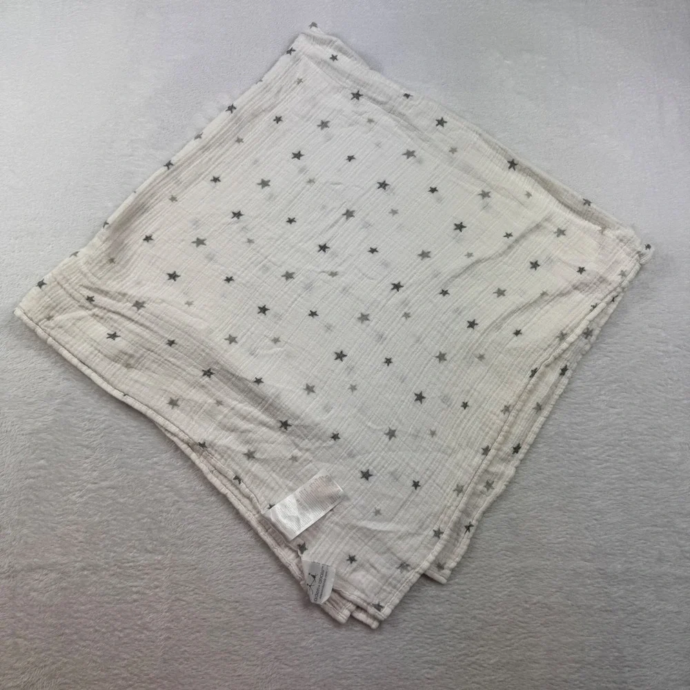 Aden + Anais Cotton Muslin Swaddle Blanket White Grey Stars 41x40 Nursery Baby